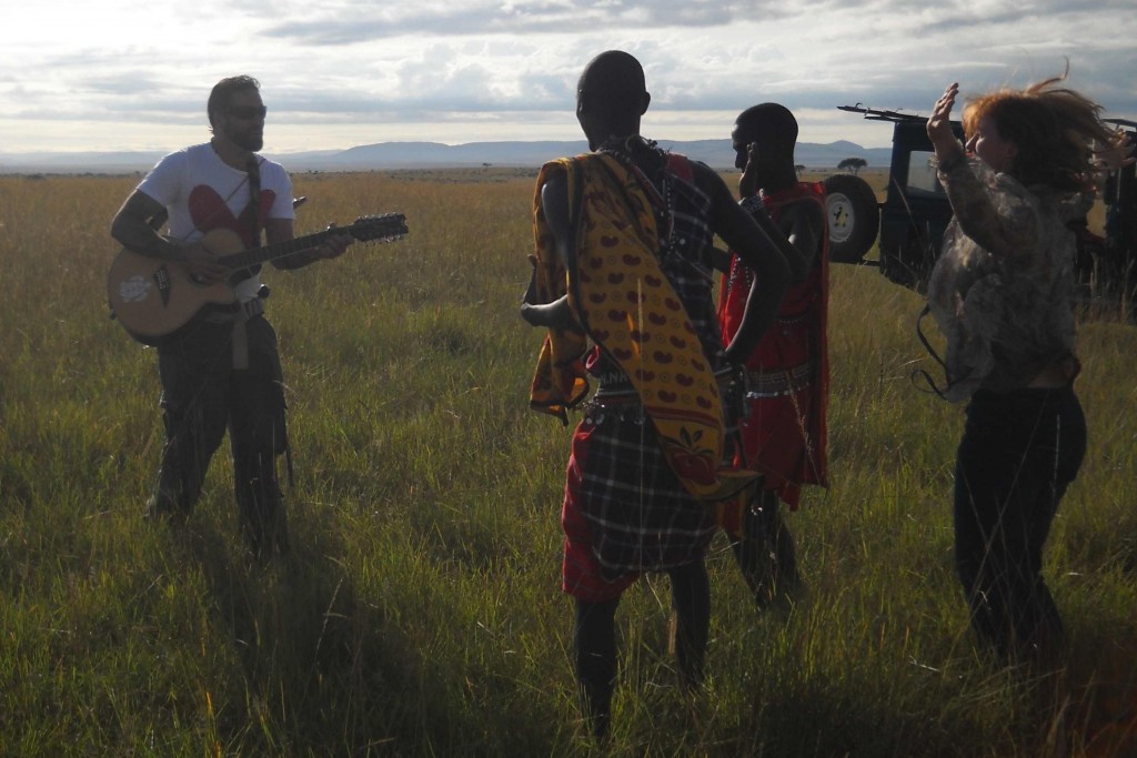 Keith, Rachael, Kamnen, Luka dancing in the Mara (VisionForce Africa 2010)